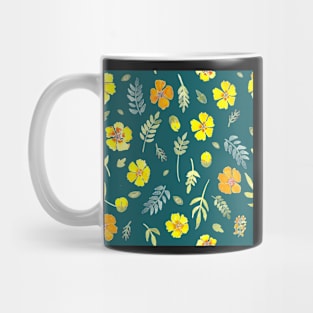 Yellow country floral on deep teal watercolour Mug